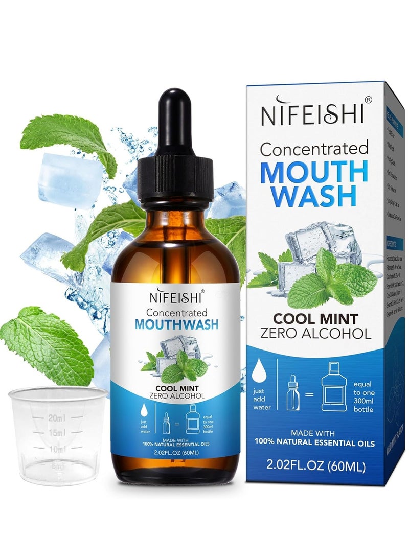 NIFEISHI - 60ml Concentrated Mouthwash for Fresh Breath Odor Reduction Mint Mouthwash Travel Size Mouthwash Made with Spearmint Oil and Tea Tree Oil Helps Freshen Breath Healthy Mouth Natural Essential Oils Mouthwash - Image 1