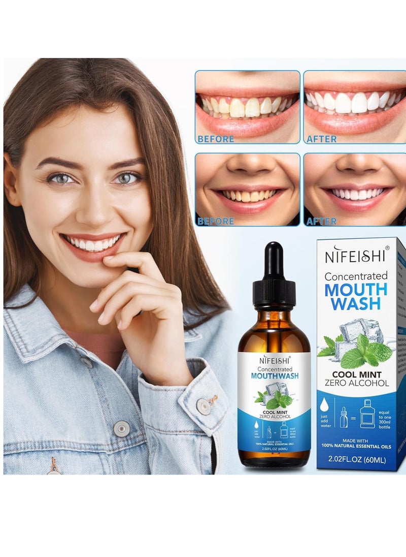 NIFEISHI - 60ml Concentrated Mouthwash for Fresh Breath Odor Reduction Mint Mouthwash Travel Size Mouthwash Made with Spearmint Oil and Tea Tree Oil Helps Freshen Breath Healthy Mouth Natural Essential Oils Mouthwash - Image 1