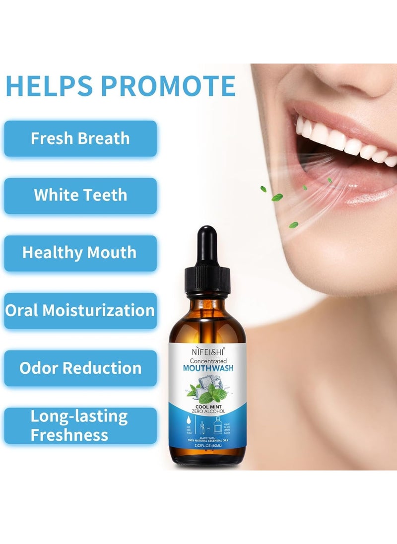NIFEISHI - 60ml Concentrated Mouthwash for Fresh Breath Odor Reduction Mint Mouthwash Travel Size Mouthwash Made with Spearmint Oil and Tea Tree Oil Helps Freshen Breath Healthy Mouth Natural Essential Oils Mouthwash - Image 1