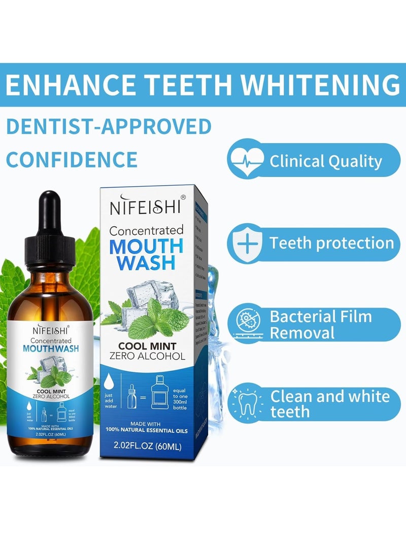 NIFEISHI - 60ml Concentrated Mouthwash for Fresh Breath Odor Reduction Mint Mouthwash Travel Size Mouthwash Made with Spearmint Oil and Tea Tree Oil Helps Freshen Breath Healthy Mouth Natural Essential Oils Mouthwash - Image 1