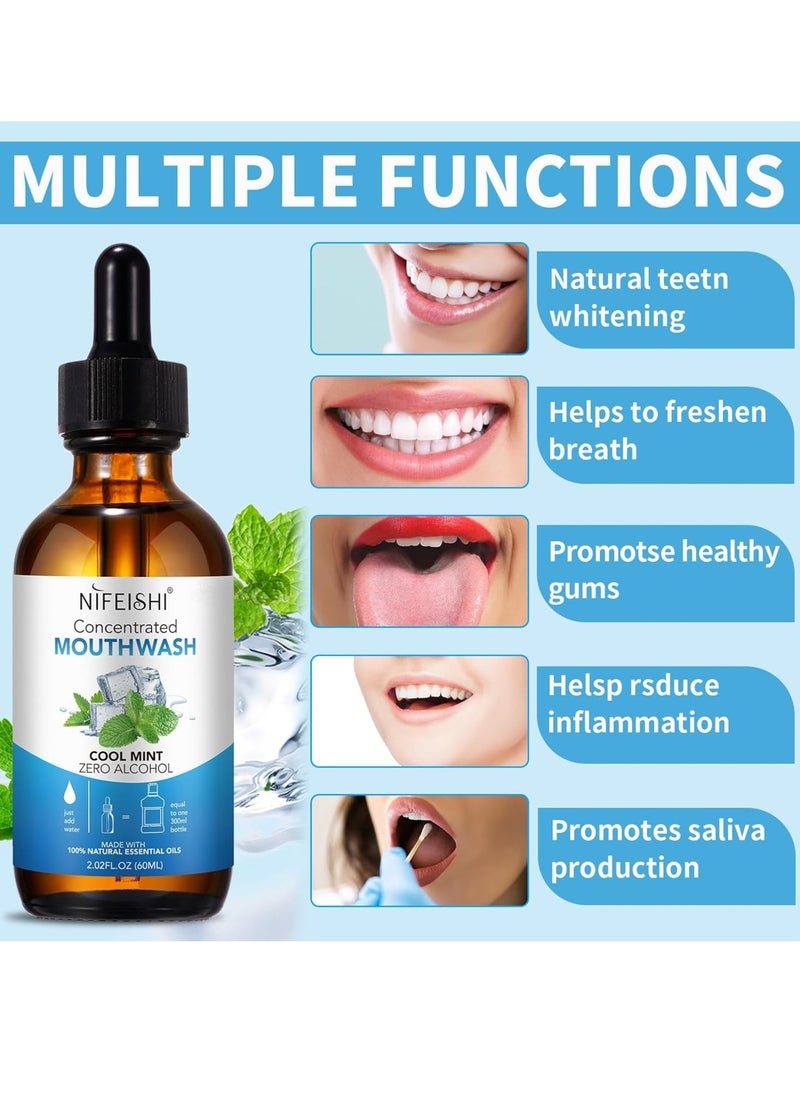 NIFEISHI - 60ml Concentrated Mouthwash for Fresh Breath Odor Reduction Mint Mouthwash Travel Size Mouthwash Made with Spearmint Oil and Tea Tree Oil Helps Freshen Breath Healthy Mouth Natural Essential Oils Mouthwash - Image 1