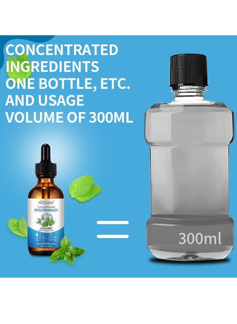 NIFEISHI - 60ml Concentrated Mouthwash for Fresh Breath Odor Reduction Mint Mouthwash Travel Size Mouthwash Made with Spearmint Oil and Tea Tree Oil Helps Freshen Breath Healthy Mouth Natural Essential Oils Mouthwash - Image 1