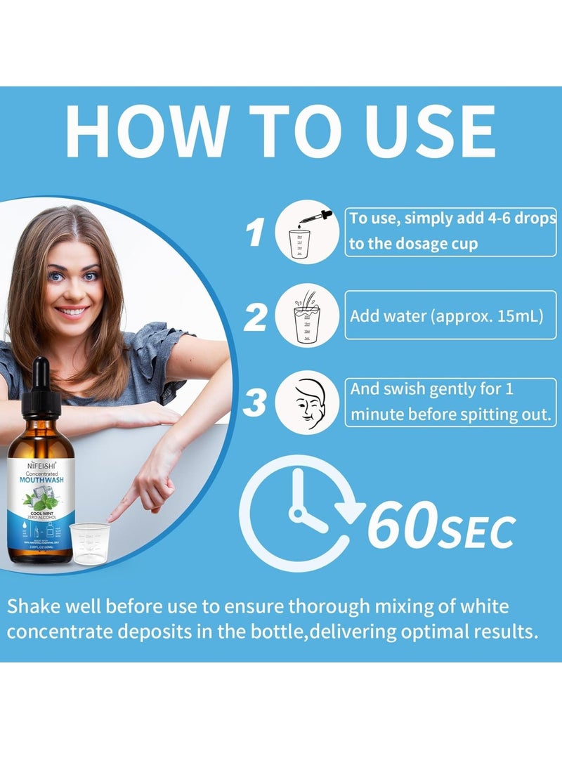 NIFEISHI - 60ml Concentrated Mouthwash for Fresh Breath Odor Reduction Mint Mouthwash Travel Size Mouthwash Made with Spearmint Oil and Tea Tree Oil Helps Freshen Breath Healthy Mouth Natural Essential Oils Mouthwash - Image 1