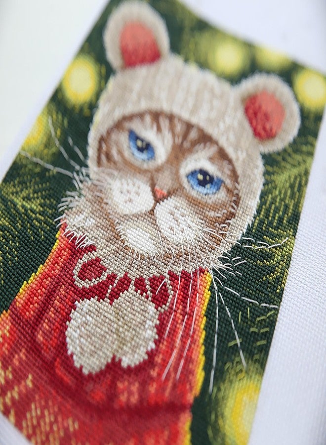 PANNA - Counted Cross Stitch Kit - Festive Mood Cat - PR-7263 - Pre-Sorted Thread - Cross Stitch Patterns - Crafts for Adults - Aida - 6.25 x 8.25 Inches - Image 2