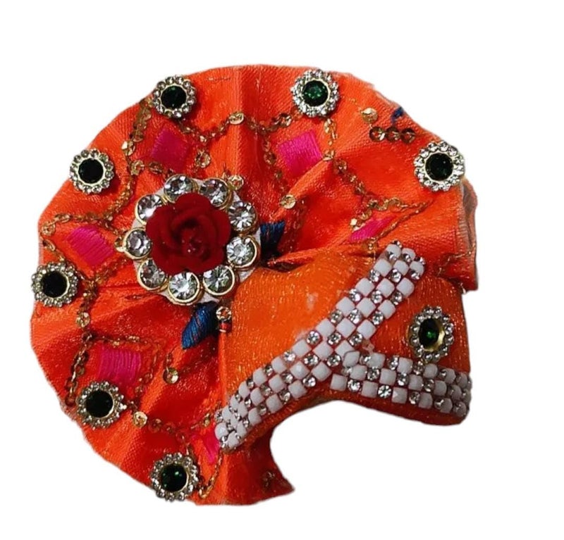 Partish Laddu Gopal Dress with Pagdi and Patka l Ladoo Gopal Dress l Kanha Ji Dress Size 1 2 4 5 6 (Orange, Size 5) - Image 4
