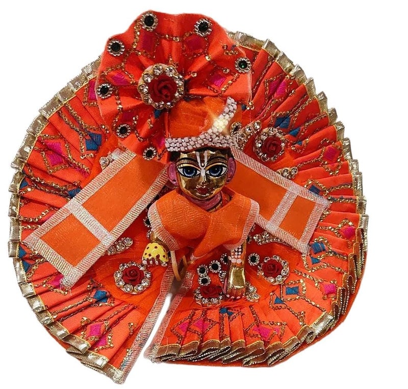 Partish Laddu Gopal Dress with Pagdi and Patka l Ladoo Gopal Dress l Kanha Ji Dress Size 1 2 4 5 6 (Orange, Size 5) - Image 2