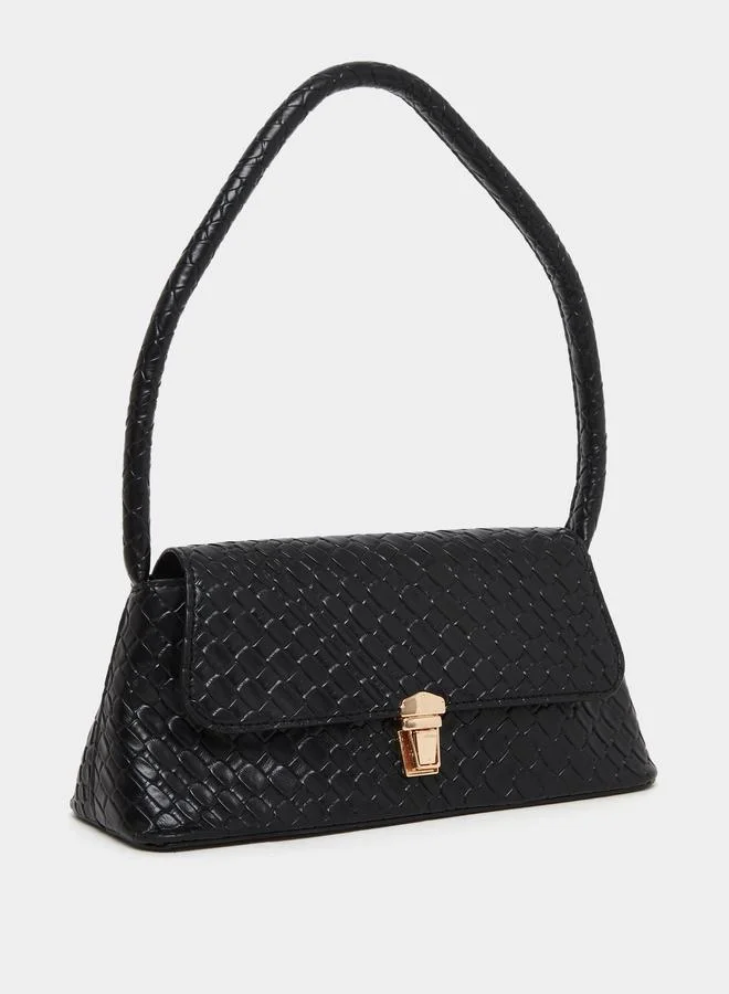 Textured Golden Push Lock Shoulder Bag