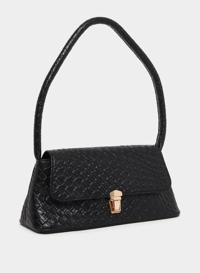 Styli Textured Golden Push Lock Shoulder Bag - Image 1