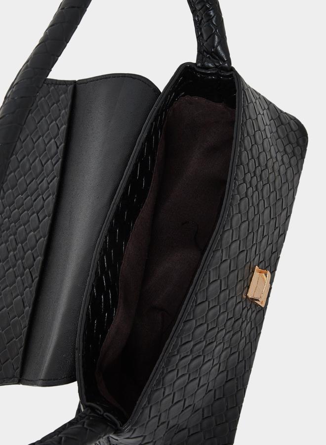 Styli Textured Golden Push Lock Shoulder Bag - Image 4