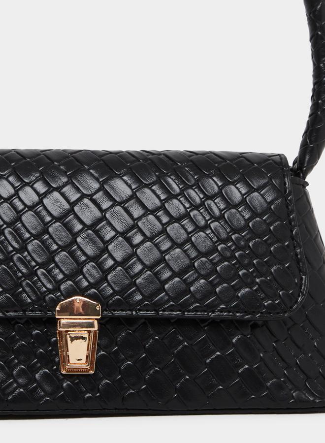 Styli Textured Golden Push Lock Shoulder Bag - Image 3