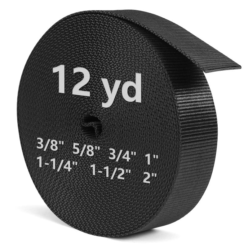 BEYOURD Heavyweight Nylon Webbing Strap 3/4 Inch Wide, Heavy Duty Nylon Straps 12 Yard, Flat Black Webbing Strapping for Outdoor DIY Crafts - Image 1