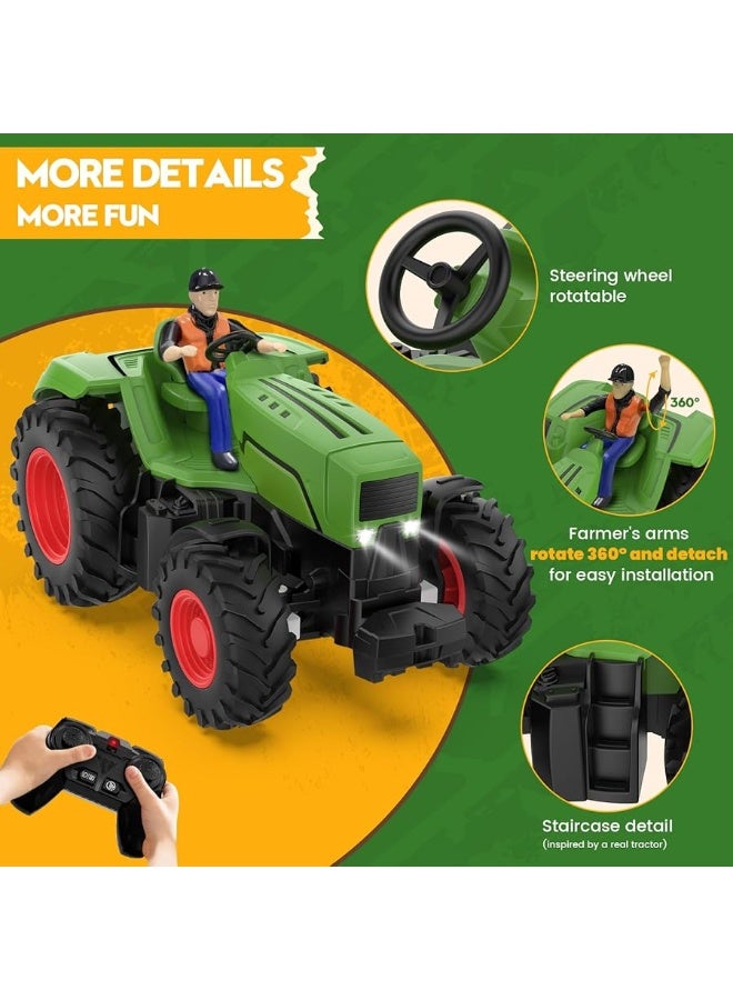 Uarzt Remote Control Tractor Toys for Kids 3-5, RC Tractor Toy with Farmer & Light,1:24 Scale, Rechargeable Farm Toy Tractor for Kids 5-7 Toy Set Children Birthday Gift - Image 2