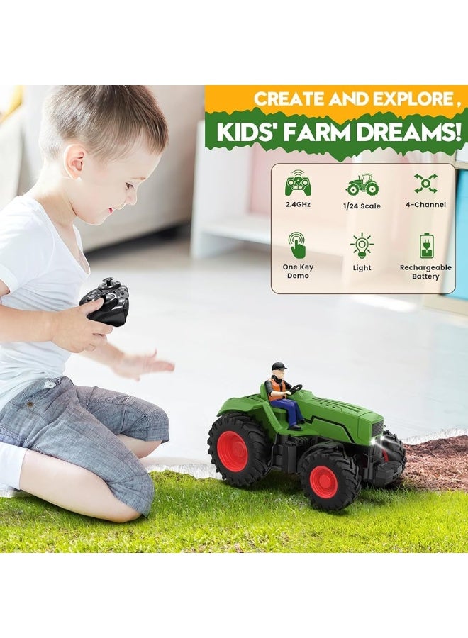 Uarzt Remote Control Tractor Toys for Kids 3-5, RC Tractor Toy with Farmer & Light,1:24 Scale, Rechargeable Farm Toy Tractor for Kids 5-7 Toy Set Children Birthday Gift - Image 3