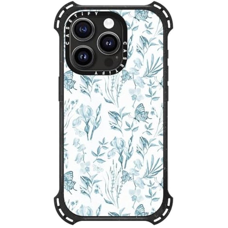 Casetify Bounce iPhone 15 Pro Case 【6X Military Grade Drop Tested / 21.3ft Drop Protection/Compatible with Magsafe】 - Elegant Pastel Blue Vintage erfly Floral - Triple Black - Image 4