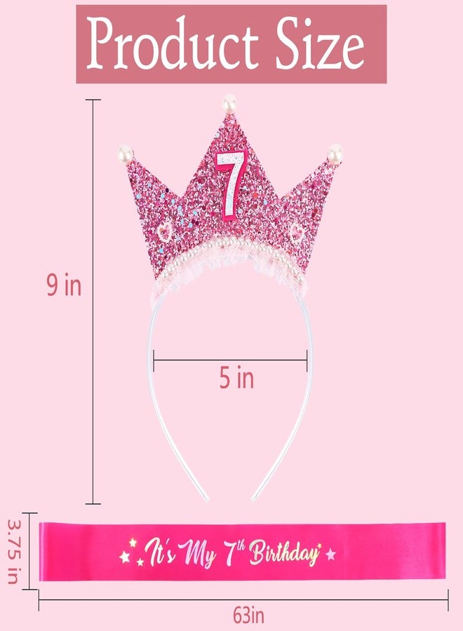 Vovii Birthday Girl Headband with Pearl & Sash Set for 7th Birthday Decorations for Girls, Princess Crown Headband for 7 Year Old Girl Dress Up, Photo Prop & Party Decorations Gifts - Image 3