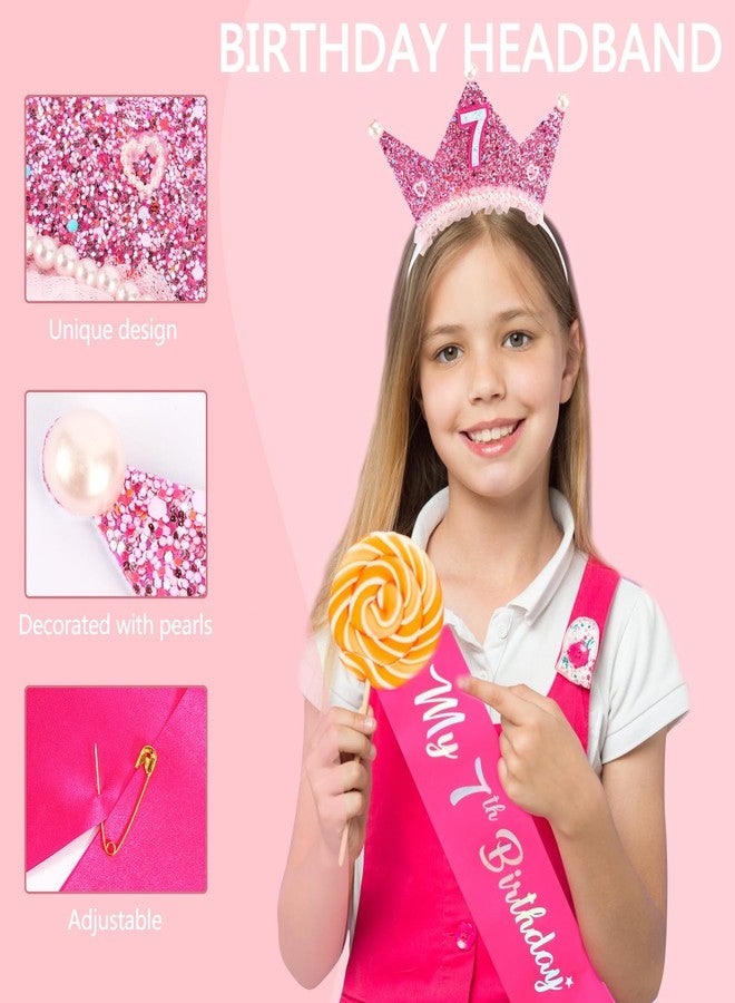 Vovii Birthday Girl Headband with Pearl & Sash Set for 7th Birthday Decorations for Girls, Princess Crown Headband for 7 Year Old Girl Dress Up, Photo Prop & Party Decorations Gifts - Image 5