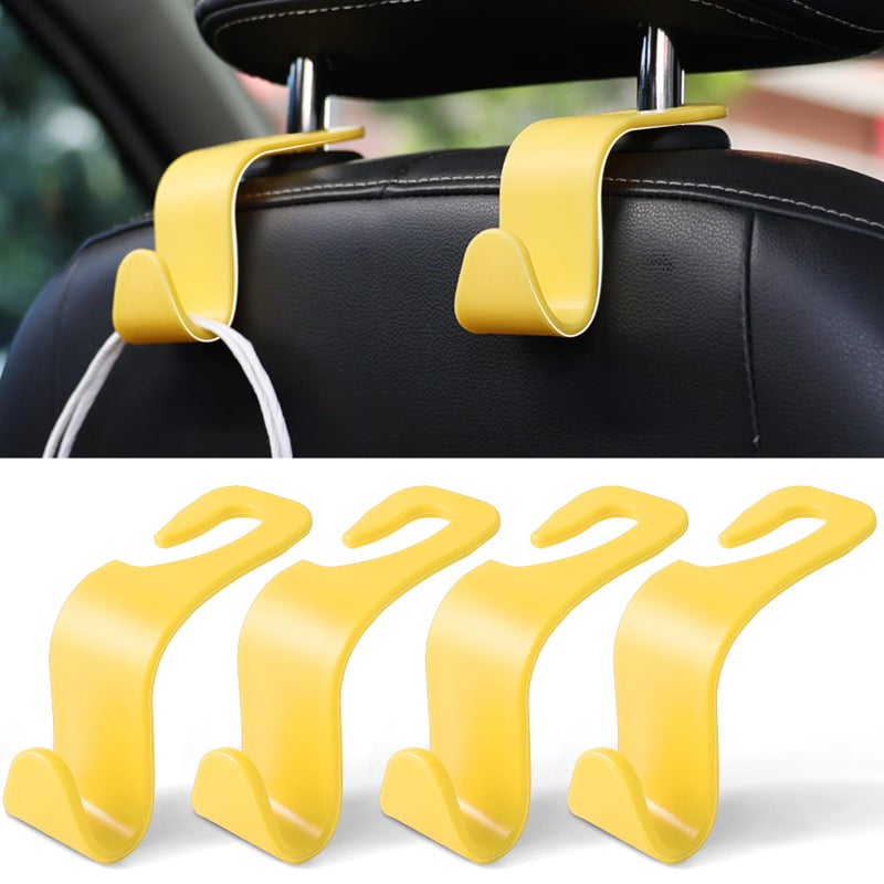 LivTee Car Seat Headrest Hook, Car Headrest Hidden Hook, 4 Pack Universal Auto Car Back Seat Hook Organizer for Purse Coat, Car Interior Accessories (Yellow) - Image 1