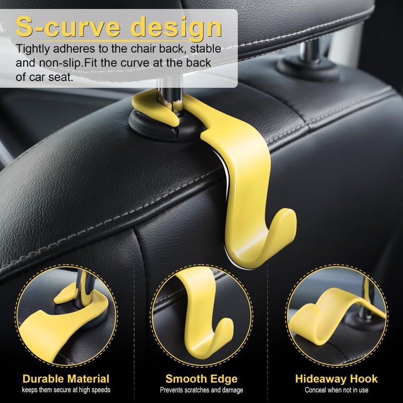 LivTee Car Seat Headrest Hook, Car Headrest Hidden Hook, 4 Pack Universal Auto Car Back Seat Hook Organizer for Purse Coat, Car Interior Accessories (Yellow) - Image 2