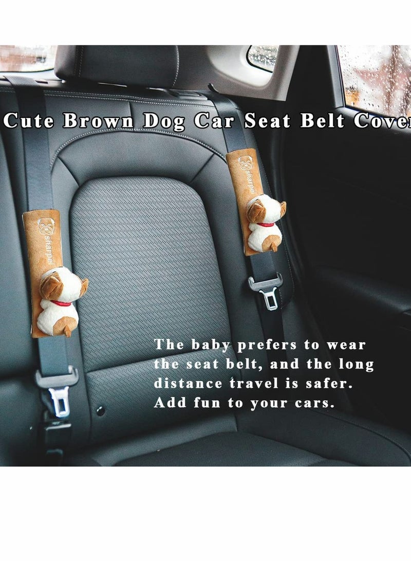 Excefore 2 Pack Car Seat Belt Strap Adjuster for Kids with Plush Dog Kids Car Seat Belt Cover Soft Velour Pup Styling Seatbelt Shoulder Pad for Comfortable Driving - Image 4