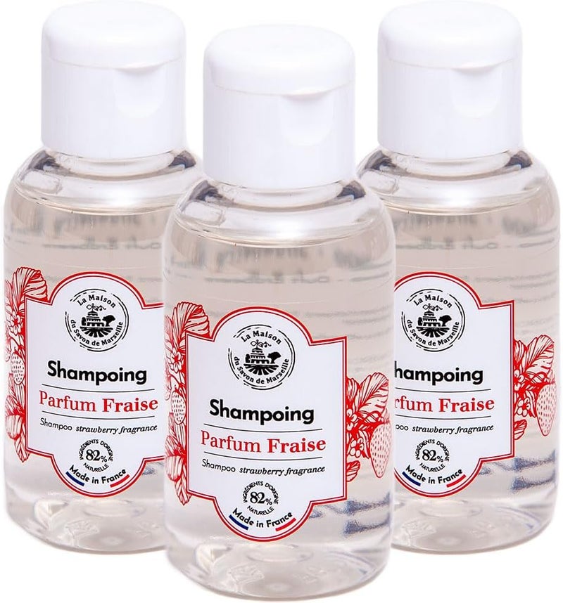 La Maison du Savon de Marseille French Shampoo with Strawberry Fragrance Cleansing for Fresh Hair 50 ml Travel Size Set of 3
