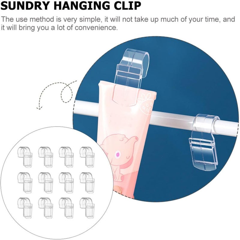Healifty 12pcs Hanging Clips with Hooks, Multi-use Bathroom Storage Clips for Toothpaste and Sundries, Plastic Utility Hooks for Shower and Wall Organization - Image 3