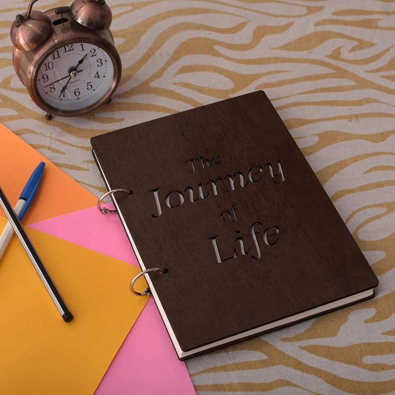 RAMOJI INTERNATIONAL RAMOJI INTERNATIONAL Wooden scrapbook with refillable ring lock plain paper for dairyphoto albumWriting Memories office useDrawing for giftA5 6x85 inches LIFE DESIGNED SCRAPBOOK 