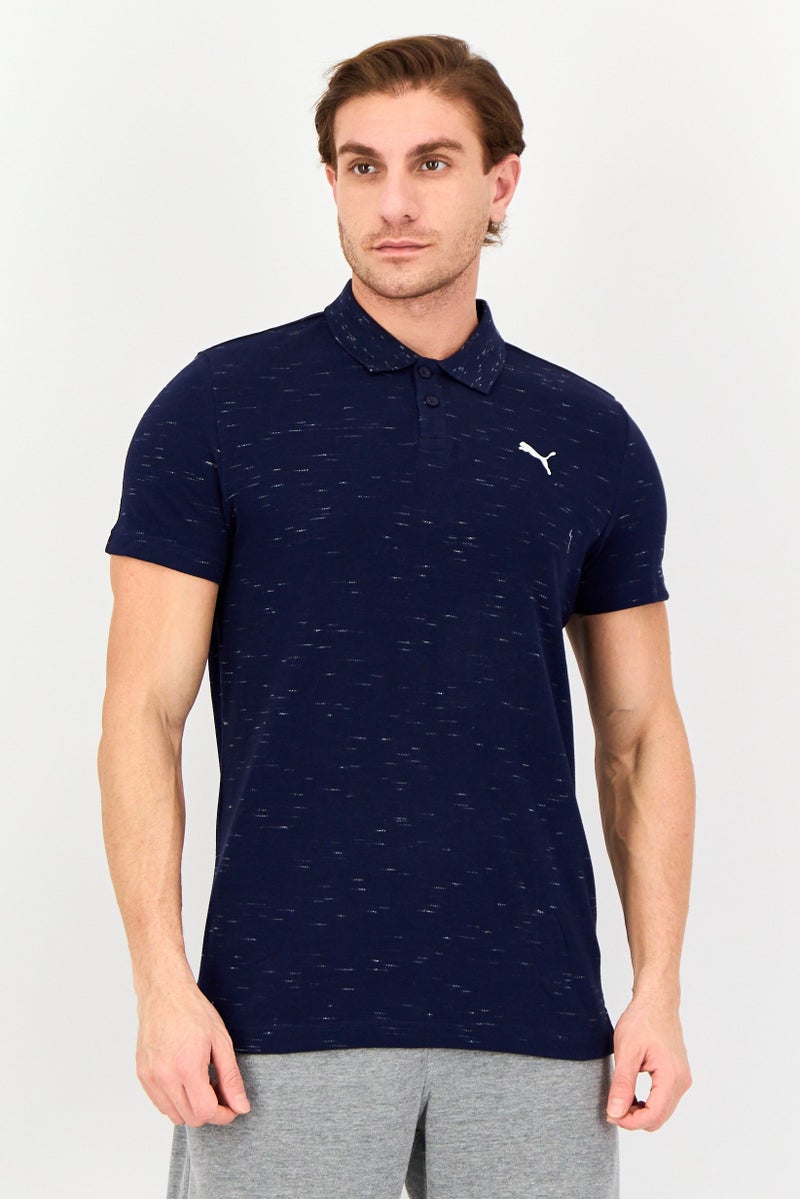 PUMA One8 Men Slim Fit Brand Logo Short Sleeves Outdoor Polo Shirt, Navy - Image 1