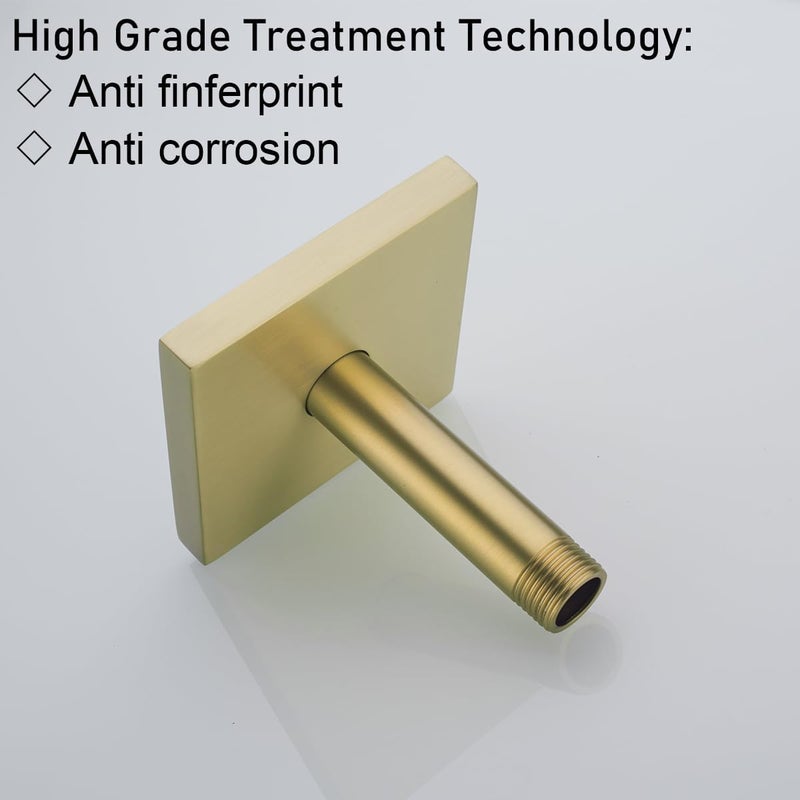 Random Straight Shower Arm with Flange,Gold 4 Inches Ceiling Mount Shower Head Extension Arm,Brushed Gold.RD-91038-4BG-SQ - Image 2