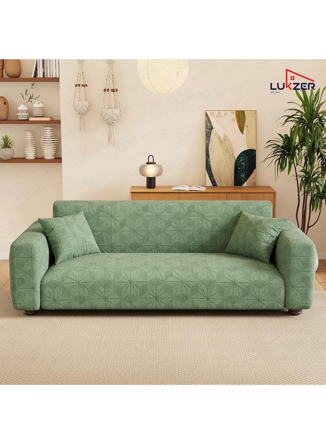Lukzer 2 Seater Pastel Green Starlight Sofa Cover | 240 GSM Universal Stretch Fit Jacquard Fabric Couch Protector | Fully Covered Anti Slip & Washable Sofa Cover | (140-180cm/SC-143-02) - Image 4