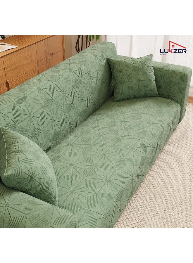 Lukzer 2 Seater Pastel Green Starlight Sofa Cover | 240 GSM Universal Stretch Fit Jacquard Fabric Couch Protector | Fully Covered Anti Slip & Washable Sofa Cover | (140-180cm/SC-143-02) - Image 3