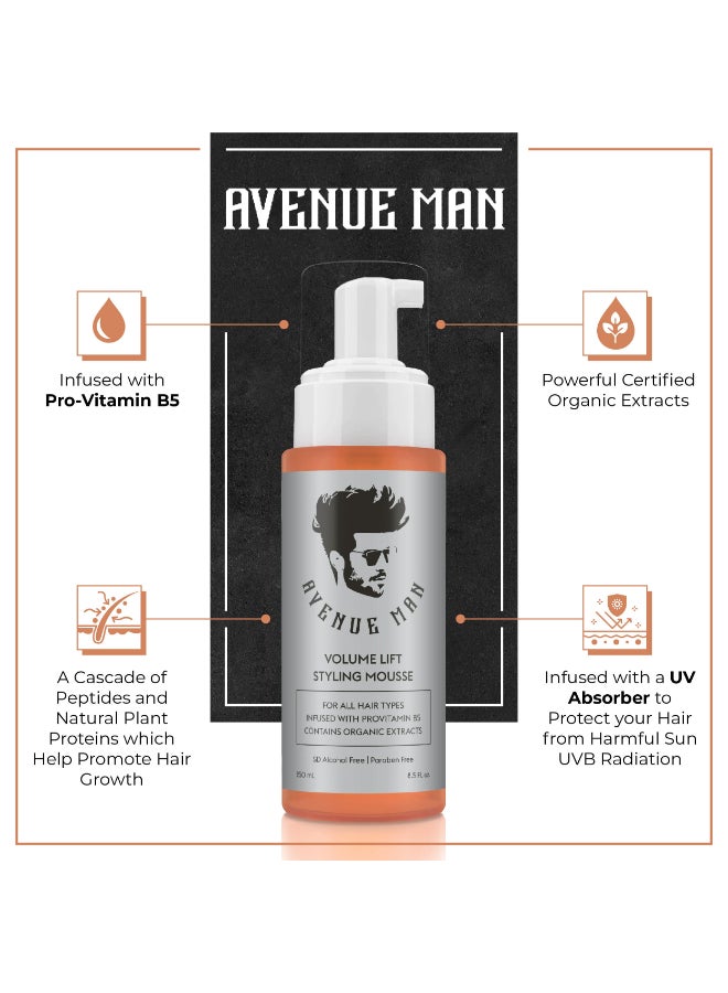 Avenue Man Volume Lift Mousse - 5.07 oz Hair Foam with Argan Oil, Silk Protein & Vitamin E for Strength, Thickness & Control - Hair Mousse for Men for All Hair Types - Alcohol & Paraben Free - Image 5
