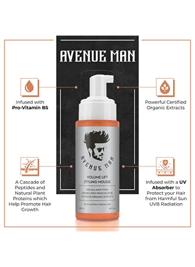 Avenue Man Volume Lift Mousse - 5.07 oz Hair Foam with Argan Oil, Silk Protein & Vitamin E for Strength, Thickness & Control - Hair Mousse for Men for All Hair Types - Alcohol & Paraben Free - Image 4