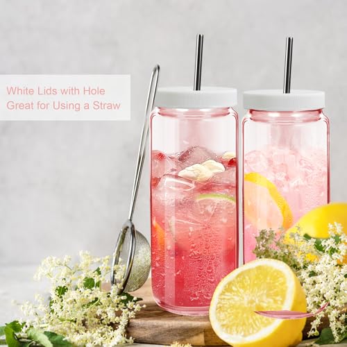 Ruckae Pink 16oz 10 Pack Juice Bottles, Glass Bottles Juicing with Lids, Smoothie Cup Lids and Straws, Water Bottle Mason Jar Drinking Glasses for Juicing, Smoothies, Kombucha - Image 4