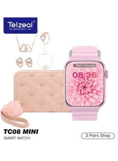Telzeal TC 08 Mini Smart Watch With 3 Pair Strap Hand Bag Earing Ring And Chain For Ladies Pink  - Image 3