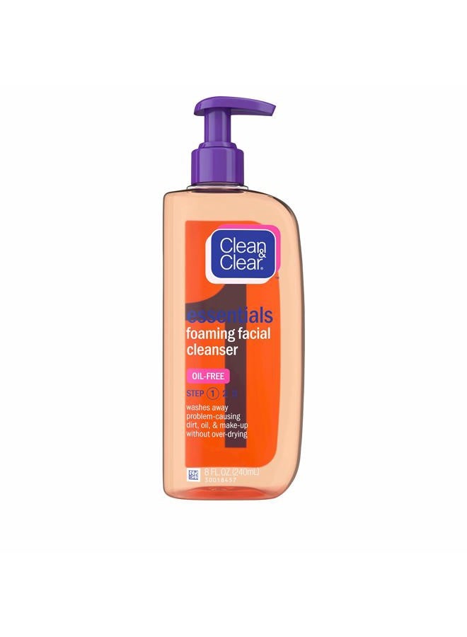 Clean & Clear Essentials Foaming Facial Cleanser, Oil-Free Daily Face Wash to Remove Dirt, Oil & Makeup, 8 fl. oz - Image 1