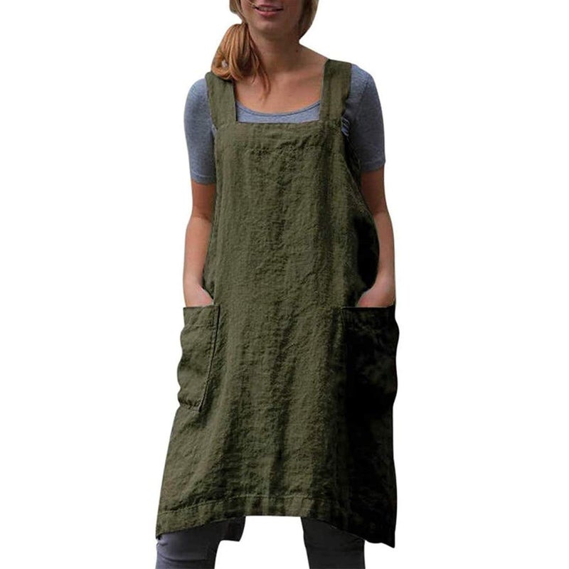 YESDOOD Cotton Linen Apron Cross Back Apron for Womens with Pockets Pinafore Dress for Baking Cooking