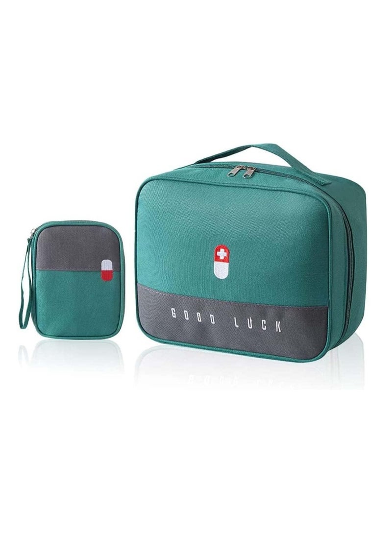 DMG TECH Empty First Aid Bags Travel Medical Supplies Cosmetic Organizer Insulated Medicine Bag Convenient Safety Kit Suit for Family Outdoors Hiking Camping Car Office Workplace, Green(Mom Son Bag)  - Image 1
