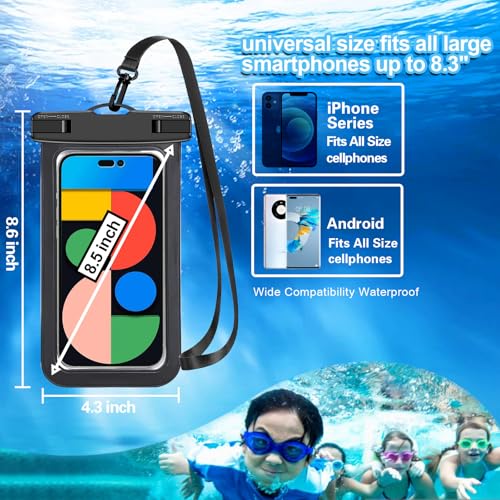 Famoby [Up to 8.3"] 6 Pack Multicolor Universal Waterproof Phone Pouch, Phone Waterproof Case Dry Bag (Protection Level: IP68) Outdoor for Apple iPhone,Samsung,and More(Black,Blue,Pink,Orange,Yellow,Green) - Image 3