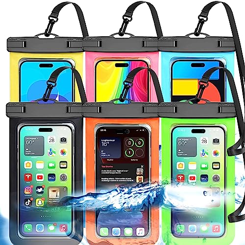 Famoby [Up to 8.3"] 6 Pack Multicolor Universal Waterproof Phone Pouch, Phone Waterproof Case Dry Bag (Protection Level: IP68) Outdoor for Apple iPhone,Samsung,and More(Black,Blue,Pink,Orange,Yellow,Green) - Image 1