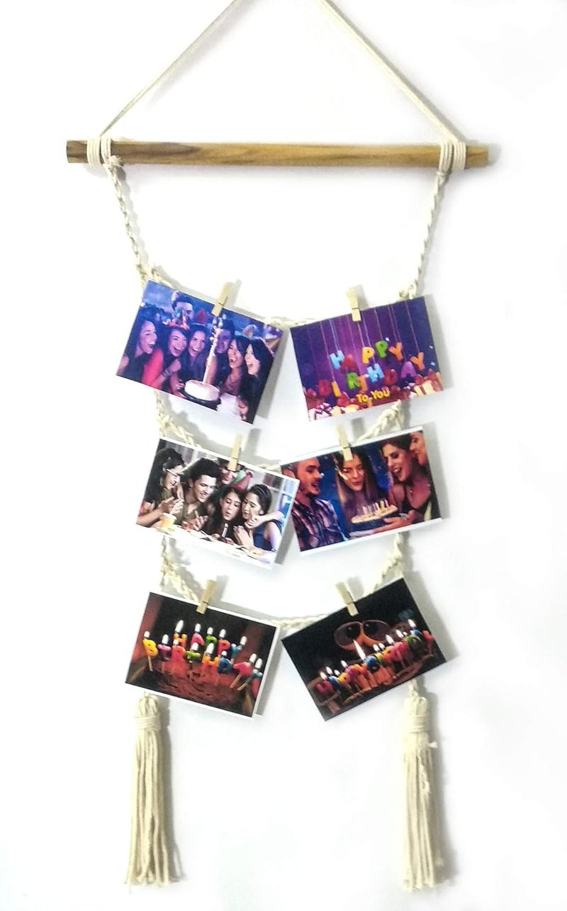 Decorcreed Hanging Photo Display Macrame 2 Rope Wall Hanging Pictures Organizer Home Decor Bohemian Home Decor with Wood Clips