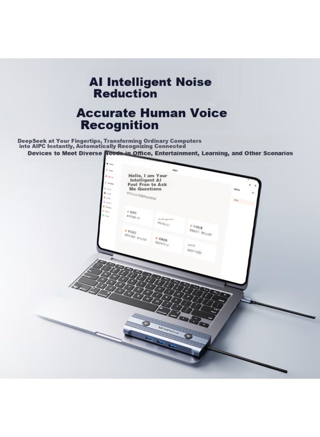 Wopul Ai Assistant Type-c 11-in-1 Multiport Docking Station Usb Hub 4k Hd Screen Casting Simultaneous Interpretation Meeting Recorder With Card Reader Expansion Dock Tc113 - Image 2