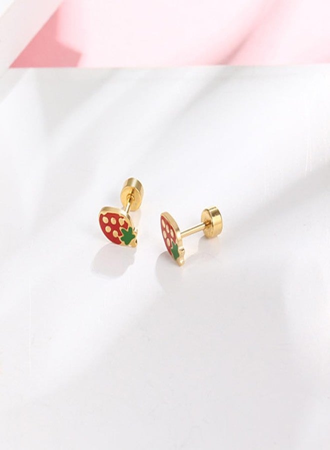 Dtja 18g Tiny Strawberry Stud Earrings Flat Back for Women Surgical Stainless Steel Cute Small Enamel Fruits Cartilage Tragus Screw Sensitive Ear (Red) - Image 4