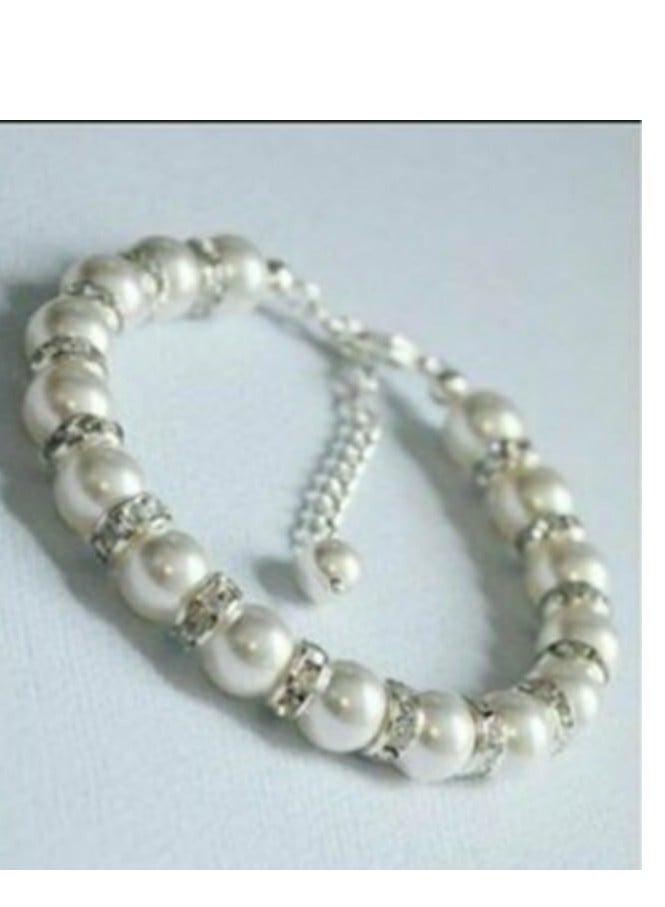 RA accessories Women's Elegant Shape Bracelet Of Off White Pearls & Diamond Lobes - Image 1