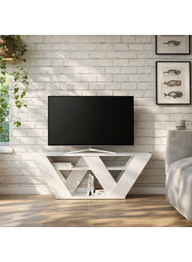 Mourah Home Pipralla Modern Tv Stand Up To 50 Inches Tvs | Modern Tv Units For Living Room | 2Tier Shelf Wooden Storage Cabinet | 110X30X40 Cm (White) - Image 1