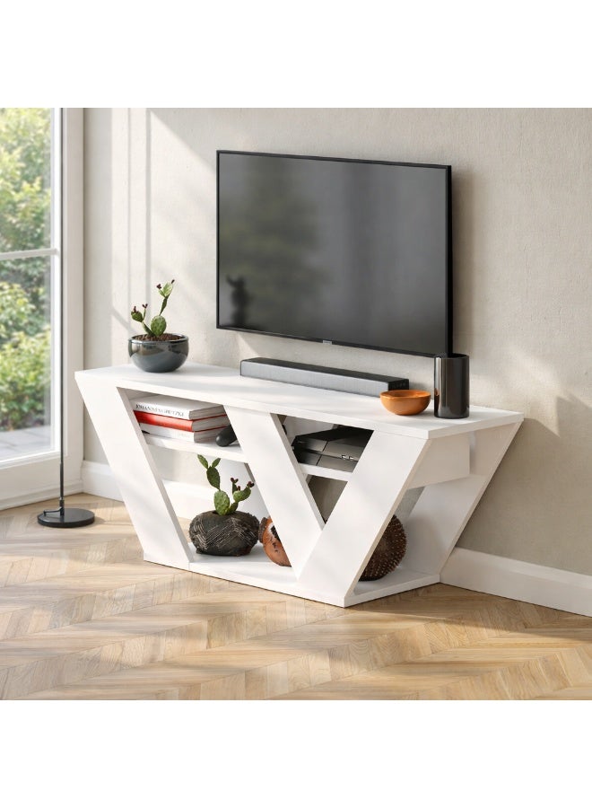 Mourah Home Pipralla Modern Tv Stand Up To 50 Inches Tvs | Modern Tv Units For Living Room | 2Tier Shelf Wooden Storage Cabinet | 110X30X40 Cm (White) - Image 2