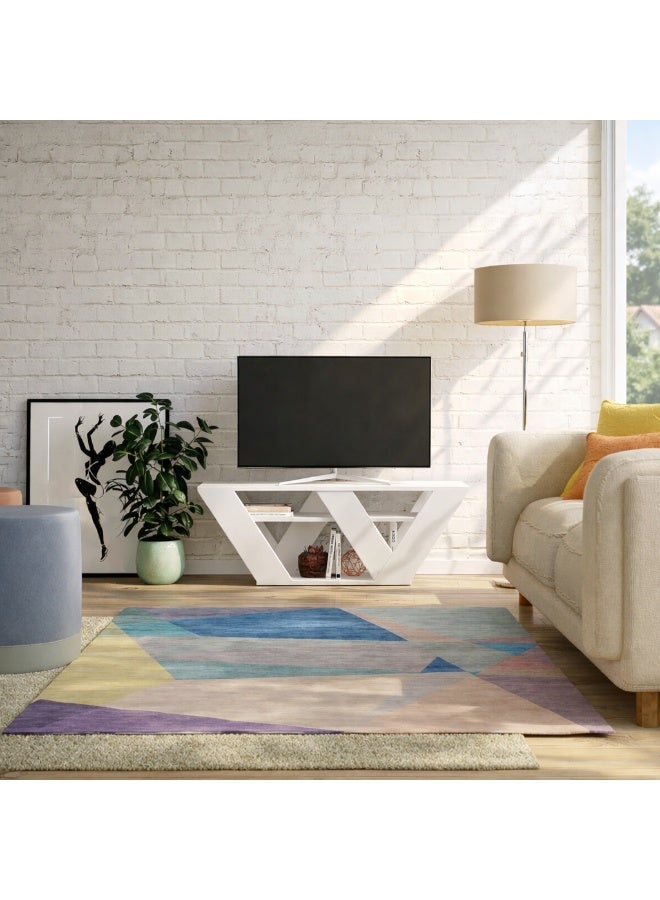Mourah Home Pipralla Modern Tv Stand Up To 50 Inches Tvs | Modern Tv Units For Living Room | 2Tier Shelf Wooden Storage Cabinet | 110X30X40 Cm (White) - Image 3