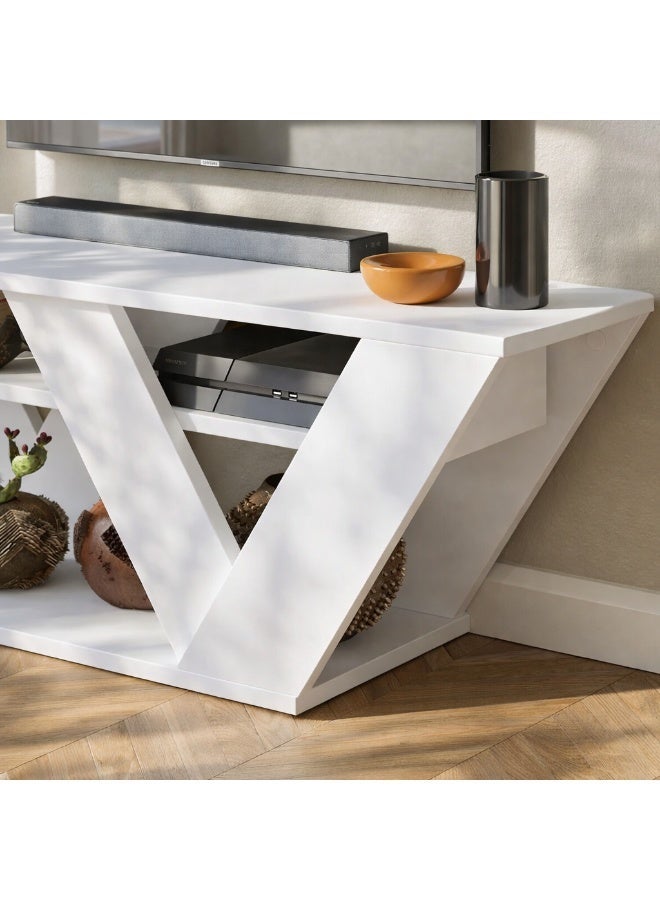 Mourah Home Pipralla Modern Tv Stand Up To 50 Inches Tvs | Modern Tv Units For Living Room | 2Tier Shelf Wooden Storage Cabinet | 110X30X40 Cm (White) - Image 4