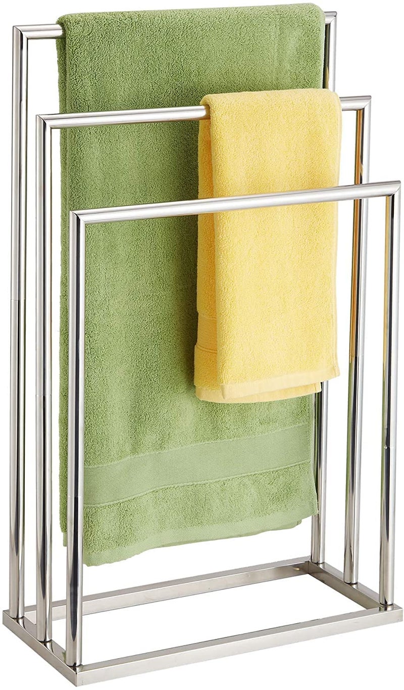 INDIAN DECOR XL31665 Freestanding 3 Tier Stainless Steel Towel Bar Stand for Bathroom Chrome Plated  - Image 1