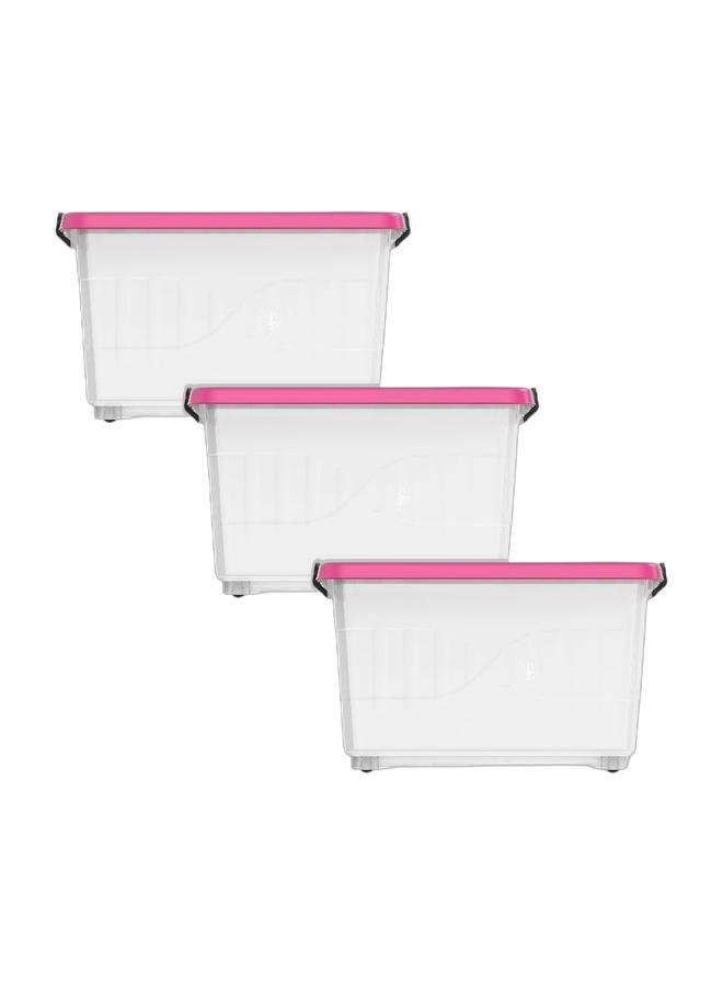 Cosmoplast صندوق تخزين بلاستيكي شفاف سعة 33 لتر مع عجلات وغطاء قابل للقفل (عبوة من 3) - Image 1