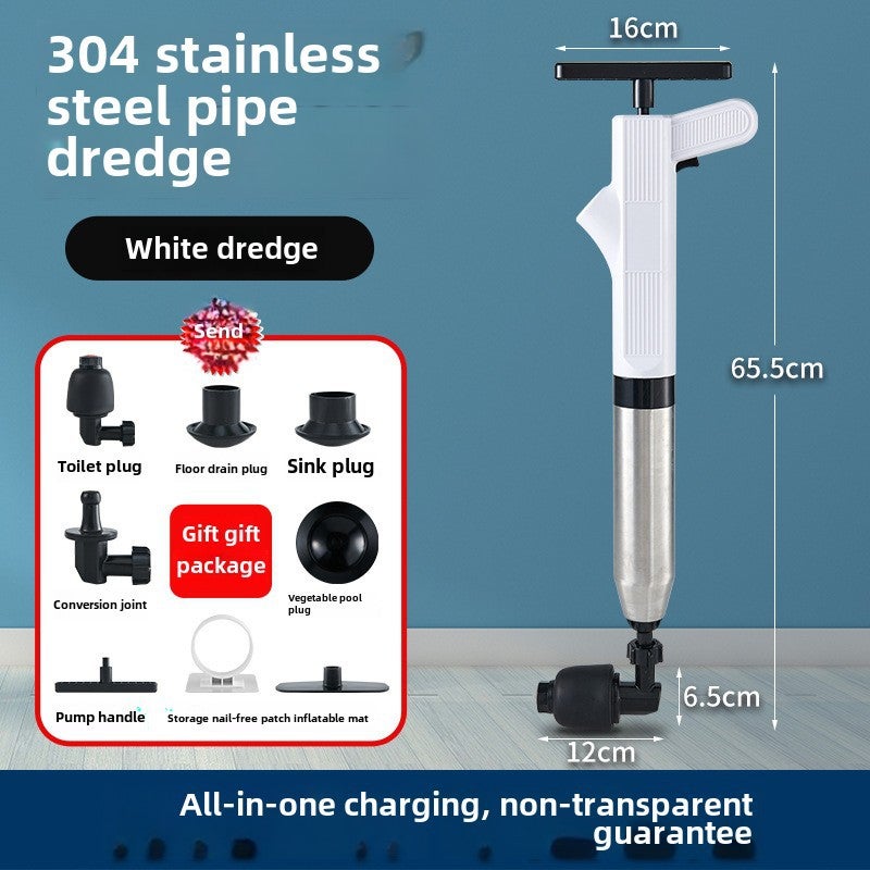 Generic Stainless Steel Toilet Plunger Drain Unblocker White 